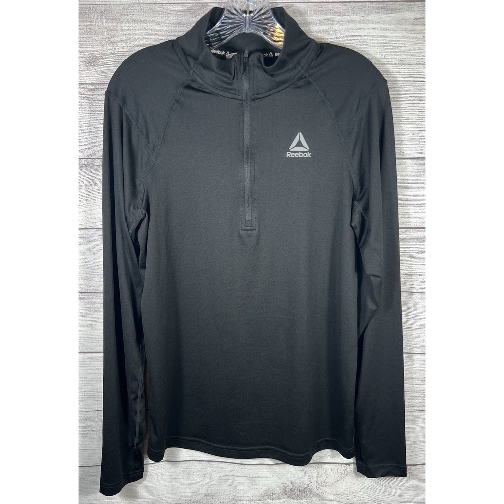 Reebok Mens Black Long Sleeve Quarter Zip Athletic Pullover Shirt Size‎ S
